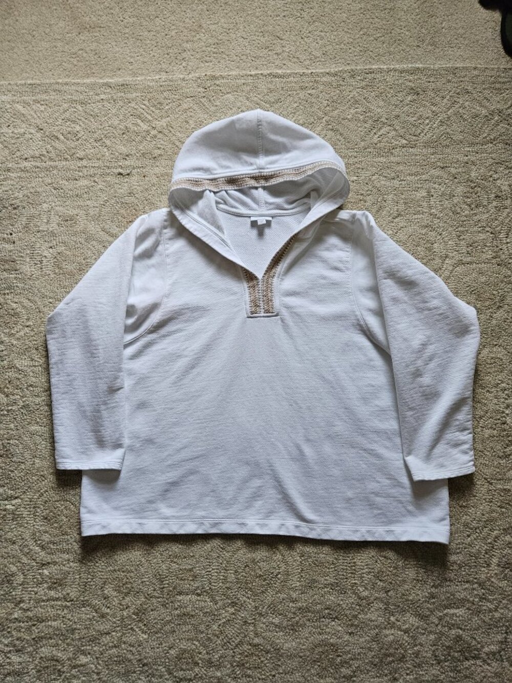 J. Jill White Cotton Relaxed Fit Hoodie Sweatshirt XL Pure Jill Beach Coastal